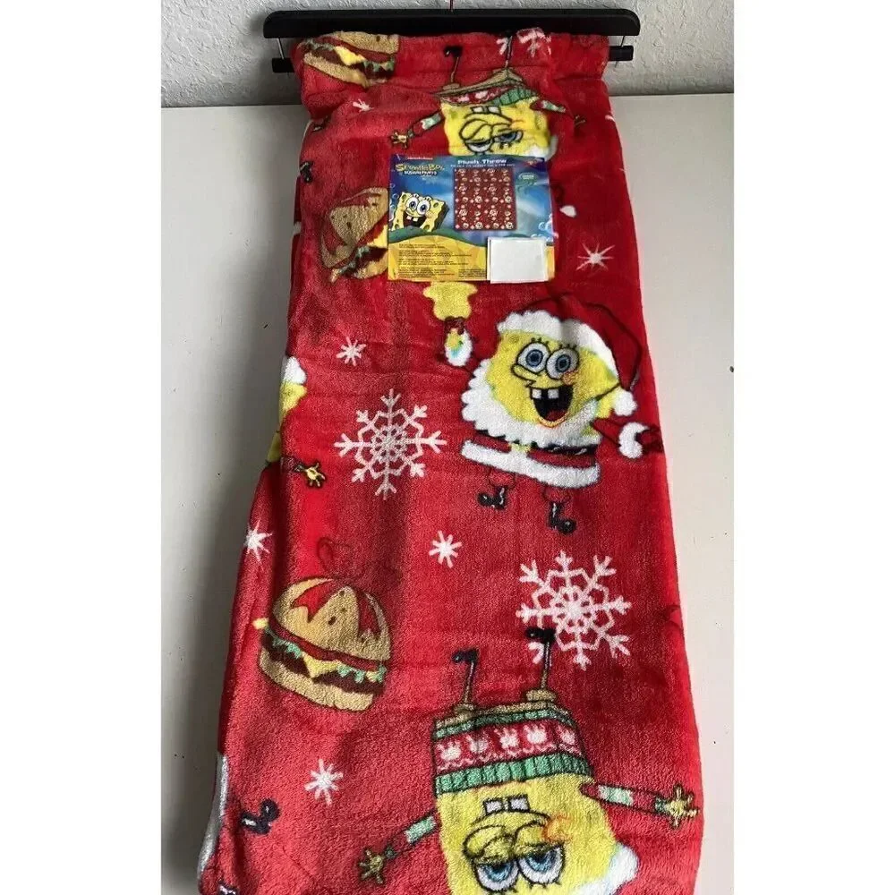SpongeBob SquarePants In Santa Suit Christmas Blanket Throw Crabby Patty 50 X 70